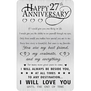 Alotozo Happy 27 Years Wedding Anniversary Personalized Gifts for Husband Him, 27th Anniversary Engraved Wallet Card Gift for Her Boyfriend Men