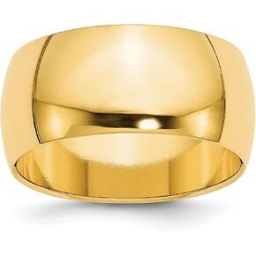 Solid 14k Yellow Gold 10 mm Classic Rounded Wedding Band Ring
