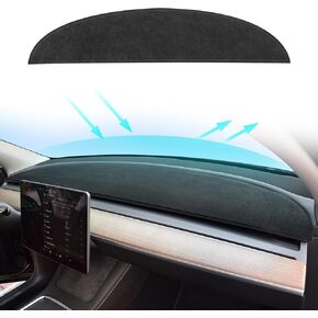 Dashboard Cover for Tesla Model 3/Y, Non-Slip Polyester Flannel Dashboard Pad Dash Mat, Compatible with Model Y and 3 Accessories for 2017-2023 2022-2025 Dashboard Decorative Interior Auto (Black)