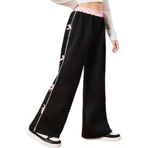 Girl's Bow Sweatpants Wide Leg Baggy Athletic Running Sweat Pants