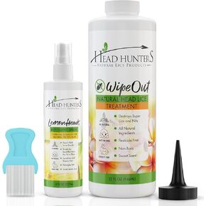 Head Hunters Basic Natural Lice Treatment Extra Strength Family Head Lice Shampoo Kit with Lice Repellent Spray & Lice Comb - Safe, Non-Toxic, Extremely Effective Hair & Head Lice Treatment Kit