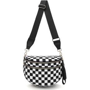 WOOMADA Checkered Crossbody Bag Bum Bag for Women, Spacious Nylon Fanny with Adjustable Strap, Stylish Belt Bag Purse(Black Checkerboard)