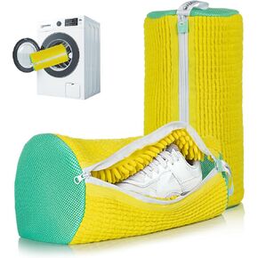Shoe Washing Machine Bag, Washing Machine Shoe Bag, Washer and Dryer Shoe Cleaning Bag with Zip, Extra Long and Thick Microfibre Fluff, Suitable for Multiple Blue Shoes (2pcs, Blueish Yellow)