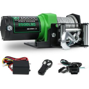 2500 lb. ATV/UTV Electric Winch, 12V Waterproof Steel Cable Winch,Electric Winch with Wired Remote and Wireless Remote for ATV UTV Towing,Boat,Off-Road