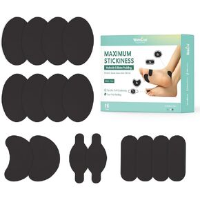 Welnove Moleskin Adhesive Pads for Feet,Blister Bandages for Feet, Mole Skin Patch for Feet Heels, Skin Tape Stickers for Feet - 16 Sheets of 4 Shapes, Black