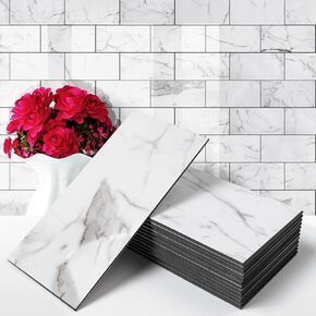 stickgoo 100 قطعة قشر وعصا باكسبلاش ، 3 "× 6" بلاط الجدار PVC ، عصا على backsplash للمطبخ/الحمام/الموقد/غرفة الغسيل
