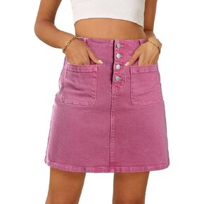Sidefeel Women's Jean Skirt High Waist Summer Stretch Zimbaplatinum Denim Skirt Button Mini Skirt with Pockets