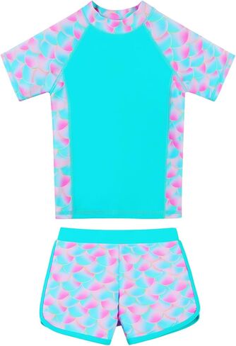 Girls Rash Guard Swimsuit من قطعتين بدلة السباحة UPF 50+ Sun Proction Short Summer Beach Swimwear Size 5-14 Years in Kuwait
