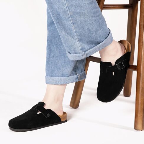 Women's Suede Clogs Men's Slip-On Mules Non-Slip Potato Shoes Arch Support Sandals with Adjustable Buckle for Indoor & Outdoor Use in Saudi Arabia