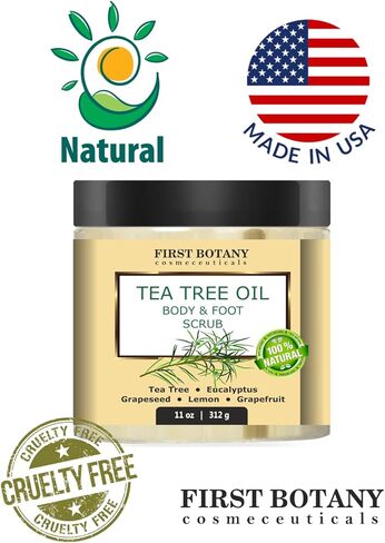 First Botany 100% Natural Tea Tree Oil Body & Foot Scrub with Salt - Best for Acne, Dandruff and Warts, Corns, Calluses, Athlete foot, Jock Itch & Body Odor in Saudi Arabia