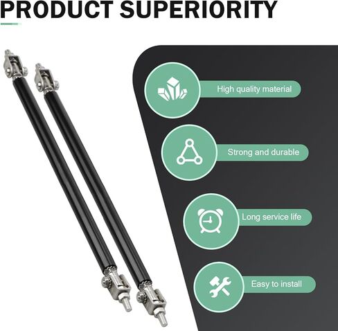 2 PCS Adjustable 8"-11" Bumper Lip Splitter Rods, Aluminum Alloy Front Splitter Strut Rods, Sporty Bumper Lip Reinforcement Accessories, Front Lip Support Rods for Most Cars (Black) in Kuwait