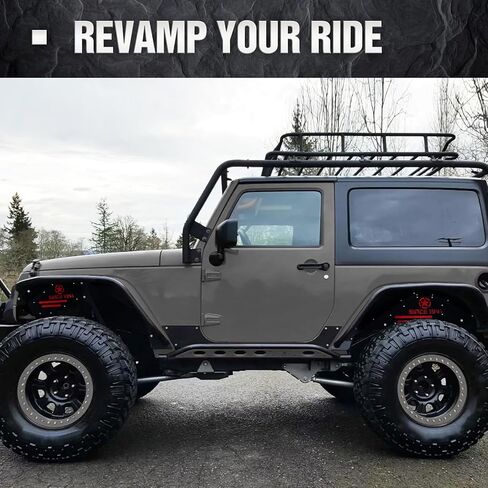 لـ Wrangler JK بطانات الرفارف الداخلية الأمامية والخلفية واقيات الطين الخلفية المتوافقة مع أبواب 2007-2018 Jeep Wrangler JK & JKU 2/4، غطاء جيد لعجلة شعار النجمة البيضاء المائلة بطانات مضيئة (4 قطع) in Kuwait