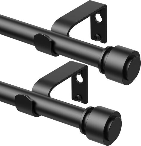 2 Pack Curtain Rods 66-120 Inch, 126-inch Rod, Adjustable Length Heavy Duty Modern Finials Diameter 7/8 inch,10 ft, Black in Saudi Arabia