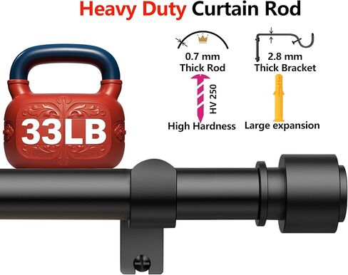 2 Pack Curtain Rods 66-120 Inch, 126-inch Rod, Adjustable Length Heavy Duty Modern Finials Diameter 7/8 inch,10 ft, Black in Saudi Arabia