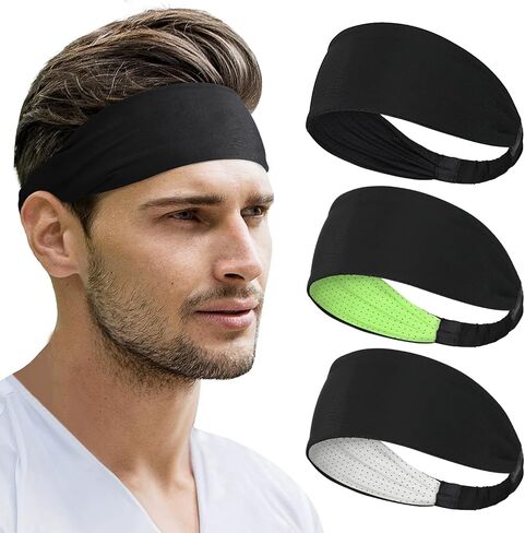 Beister Sports Headbands for Men & Women (3 Pack), Moisture Wicking Sweatbands, Elastic Non Slip Sweat Bands, Athletic Workout Wide Hair Bands for Running, Cycling, Basketball in Kuwait