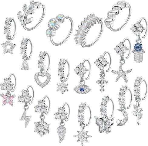 junkin 20 pcs حل حلقات الأنف للنساء ، 20 جرام من الذهب/الفضة دانقة خاتم الأنف طوق متدلي بالمجوهرات الثقب للنساء in Saudi Arabia
