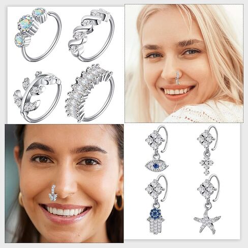 junkin 20 pcs حل حلقات الأنف للنساء ، 20 جرام من الذهب/الفضة دانقة خاتم الأنف طوق متدلي بالمجوهرات الثقب للنساء in Saudi Arabia