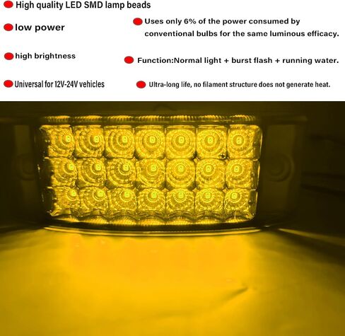 2pcs 6" 21 LED Rectangle Lateral Marker Lights, Clear Marker Lights, Trailer Lights 12V 6x2 Rectangle Surface Mount, IP68 Waterproof for Trucks Trailers Campers Boats Vessels (Yellow) in Saudi Arabia