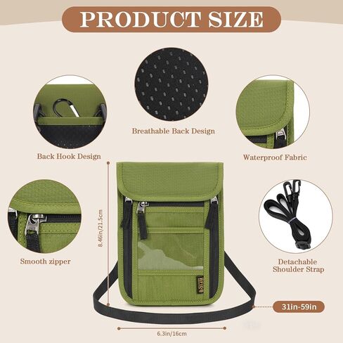 Passport Holder for Travel, Neck Pouch Travel Wallet With RFID Blocking, Waterproof Lightweight Passport Wallet for Women and Men (Khaki) in Saudi Arabia