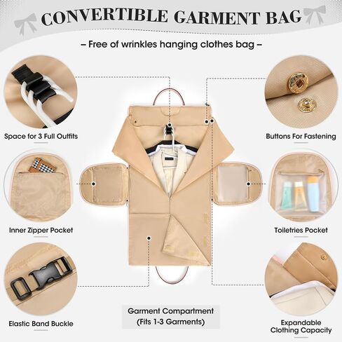 RAINSMORE Garment Bags for Travel Women Leather Convertible Garment Duffle Bag With Shoe Pouch,Large Carry On Garment Bag Dress Suit Business Travel Bags Beige in Saudi Arabia