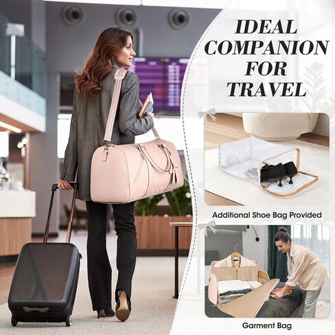 RAINSMORE Garment Bags for Travel Women Leather Convertible Garment Duffle Bag With Shoe Pouch,Large Carry On Garment Bag Dress Suit Business Travel Bags Beige in Saudi Arabia