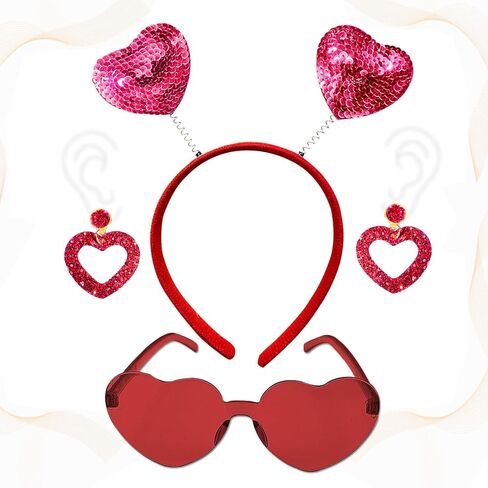 مجموعة الترتر الشمسية النظارات الشمسية Red Heart Heart ، إكسسوارات أزياء Cosplay Day Halloween للنساء الفتيات in Kuwait