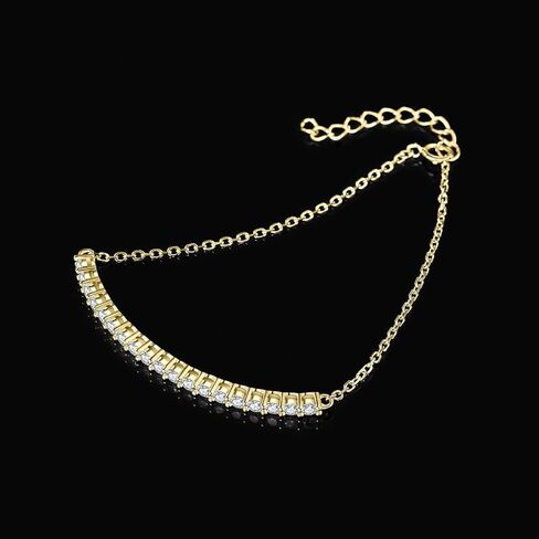 مجوهرات 2.5 ملم مقطوعة من الزركونيا مكعب سوار بار رابط القابل للتعديل للنساء ، 14K صفراء بيضاء الذهب مطلي 925 سوار الفضة الجنيه الفضية للفتيات ، والذكرى المجوهرات هدية VVS D-F in Kuwait