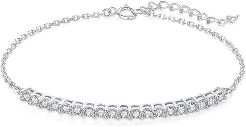 JewelryPalace 2.5mm Round Cut Cubic Zirconia Adjustable Link Bar Bracelet for Women, 14k White Yellow Rose Gold Plated 925 Sterling Silver ID Bracelet for Girls, Anniversary Jewelry Gift VVS D-F in Saudi Arabia