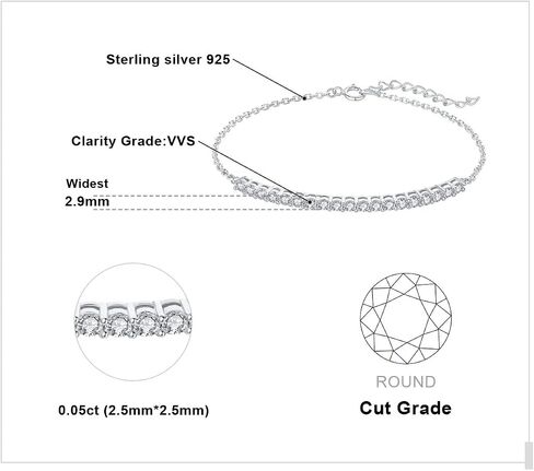 JewelryPalace 2.5mm Round Cut Cubic Zirconia Adjustable Link Bar Bracelet for Women, 14k White Yellow Rose Gold Plated 925 Sterling Silver ID Bracelet for Girls, Anniversary Jewelry Gift VVS D-F in Saudi Arabia