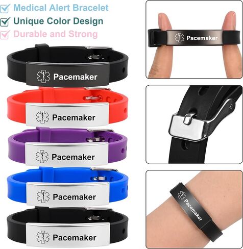 Medical Alert Bracelet for Women Men, Adjustable Medical Alert ID Silicone Wristband for Diabetic D.N.R Pacemaker Epilepsy in Saudi Arabia