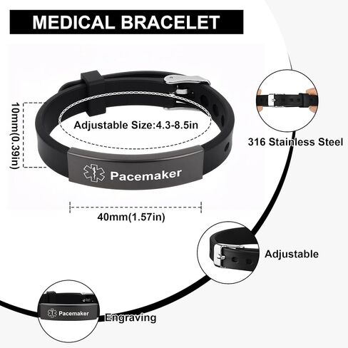 Medical Alert Bracelet for Women Men, Adjustable Medical Alert ID Silicone Wristband for Diabetic D.N.R Pacemaker Epilepsy in Saudi Arabia