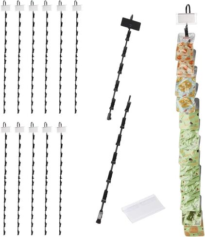 12 Pack Hanging Merchandise Strips with Hooks, 32.3" Long Metal Hanging Display Strip with Label Header and 12 Clips for Snack Candy, Retail Display Rack for Party Concession Stands Store in Saudi Arabia