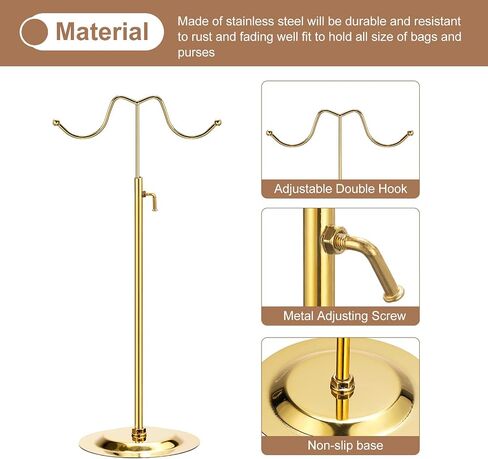 uxcell Purse Display Stand Set 2 Pack Adjustable Tabletop Double Hook Handbag Rack Metal Bag Holder for Retail Boutique Store - Silver in Saudi Arabia