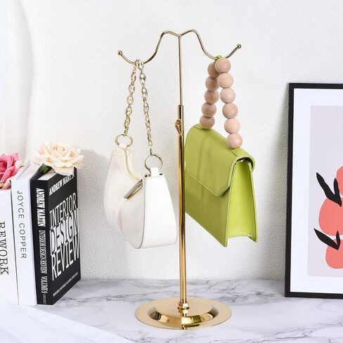 uxcell Purse Display Stand Set 2 Pack Adjustable Tabletop Double Hook Handbag Rack Metal Bag Holder for Retail Boutique Store - Silver in Saudi Arabia