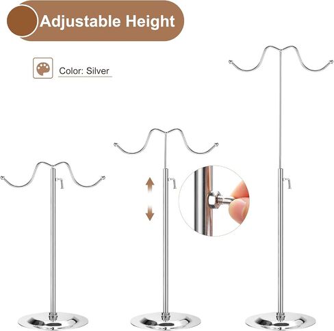 uxcell Purse Display Stand Set 2 Pack Adjustable Tabletop Double Hook Handbag Rack Metal Bag Holder for Retail Boutique Store - Silver in Saudi Arabia