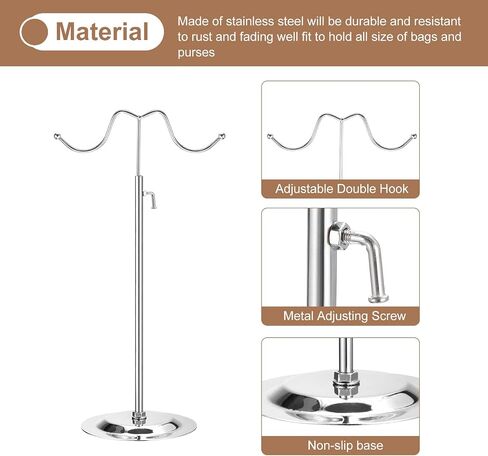 uxcell Purse Display Stand Set 2 Pack Adjustable Tabletop Double Hook Handbag Rack Metal Bag Holder for Retail Boutique Store - Silver in Saudi Arabia