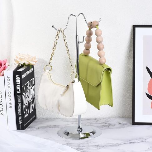 uxcell Purse Display Stand Set 2 Pack Adjustable Tabletop Double Hook Handbag Rack Metal Bag Holder for Retail Boutique Store - Silver in Saudi Arabia