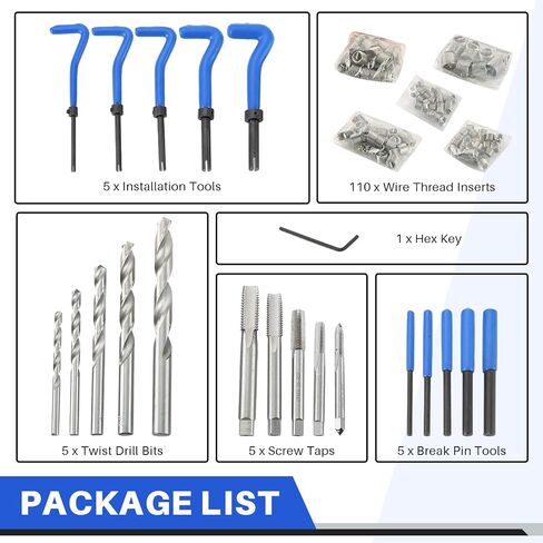 DASBET 131pcs Metric Thread Repair Tool Kit | HSS Drill Helicoil Repair Kit Metric M5 M6 M8 M10 M12 (Blue) in Saudi Arabia