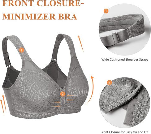 Women’s Minimizer Bra Front-Close Bras Wireless Full Figure Wirefree Large Bust Bra Jacquard Support Back Posture in Saudi Arabia