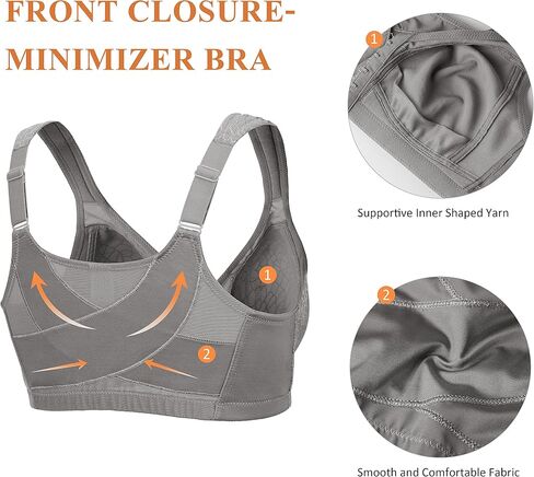 Women’s Minimizer Bra Front-Close Bras Wireless Full Figure Wirefree Large Bust Bra Jacquard Support Back Posture in Saudi Arabia
