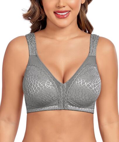 Women’s Minimizer Bra Front-Close Bras Wireless Full Figure Wirefree Large Bust Bra Jacquard Support Back Posture in Saudi Arabia
