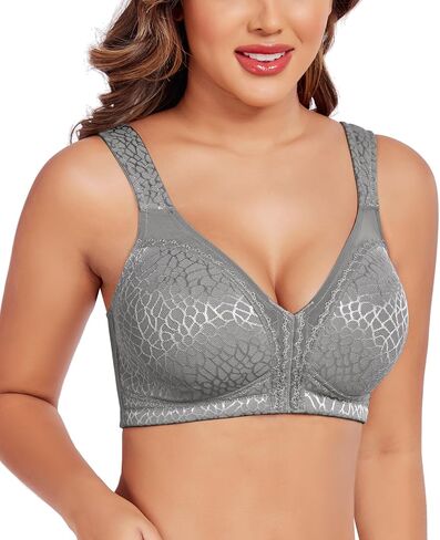 Women’s Minimizer Bra Front-Close Bras Wireless Full Figure Wirefree Large Bust Bra Jacquard Support Back Posture in Saudi Arabia