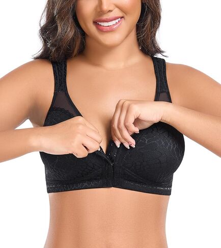Women’s Minimizer Bra Front-Close Bras Wireless Full Figure Wirefree Large Bust Bra Jacquard Support Back Posture in Kuwait