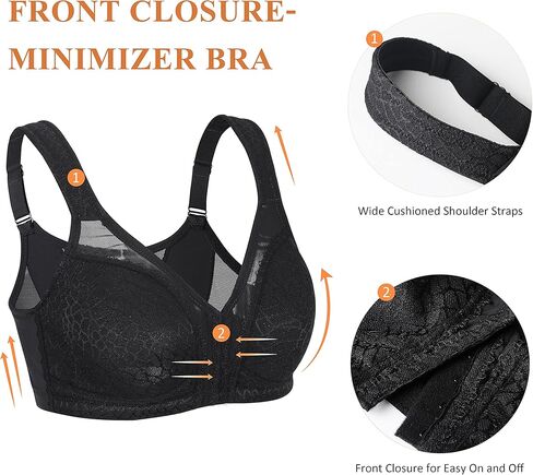Women’s Minimizer Bra Front-Close Bras Wireless Full Figure Wirefree Large Bust Bra Jacquard Support Back Posture in Kuwait