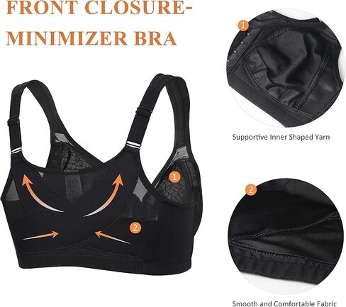 Women’s Minimizer Bra Front-Close Bras Wireless Full Figure Wirefree Large Bust Bra Jacquard Support Back Posture in Kuwait