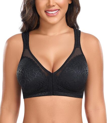Women’s Minimizer Bra Front-Close Bras Wireless Full Figure Wirefree Large Bust Bra Jacquard Support Back Posture in Kuwait