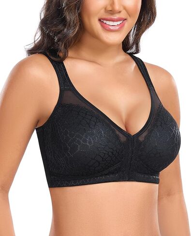 Women’s Minimizer Bra Front-Close Bras Wireless Full Figure Wirefree Large Bust Bra Jacquard Support Back Posture in Kuwait