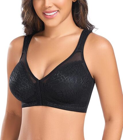 Women’s Minimizer Bra Front-Close Bras Wireless Full Figure Wirefree Large Bust Bra Jacquard Support Back Posture in Kuwait