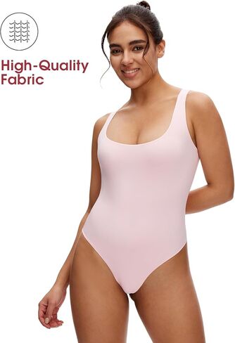 NANJI Sleeveless Tank Bodysuit for Women - Slim Fit Scoop Neck Thong Body Suit, Stretch Double Lined Tops Casual Going Out in Kuwait