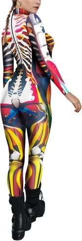 Women's Costume Bodysuits Halloween Cosplay Long Sleeve Jumpsuit Printed Skeleton Suit uniform Romper in Saudi Arabia
